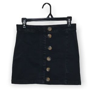 Free People black denim button up mini skirt